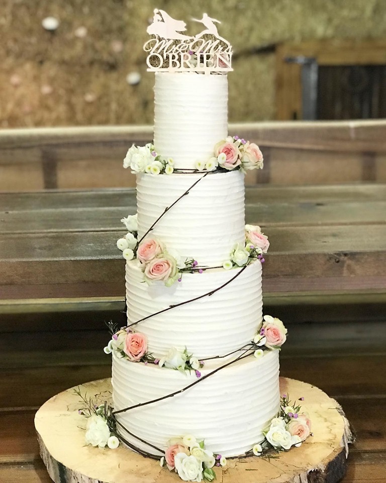 Buttercream wedding cake at Sugarloaf Barn, Usk, Monmouthshire